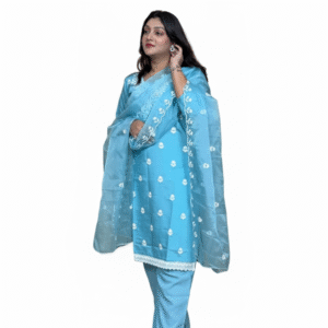 Chikankari Kurta Set with Organza Dupatta